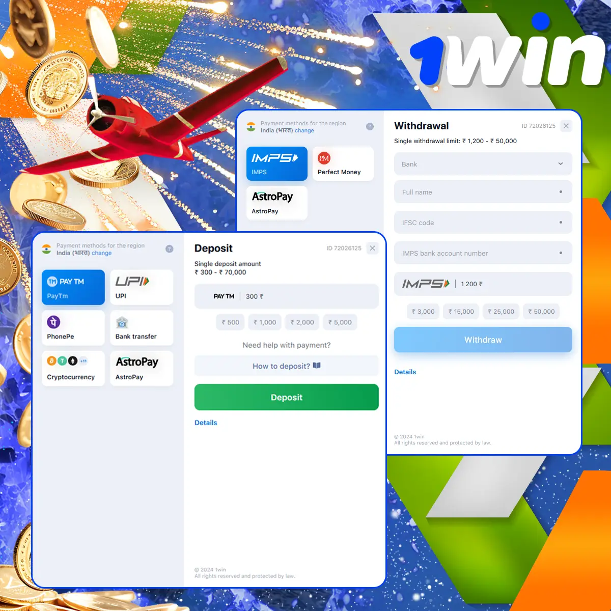 Deposit and withdraw funds for Aviator 1Win