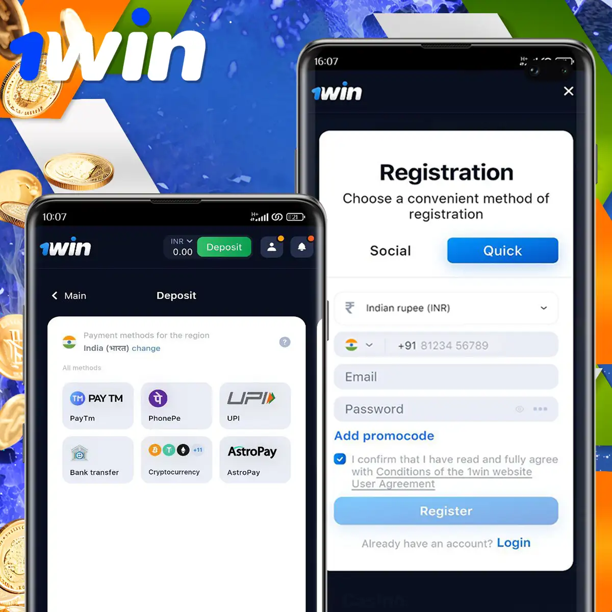 How to deposit funds via the 1Win app