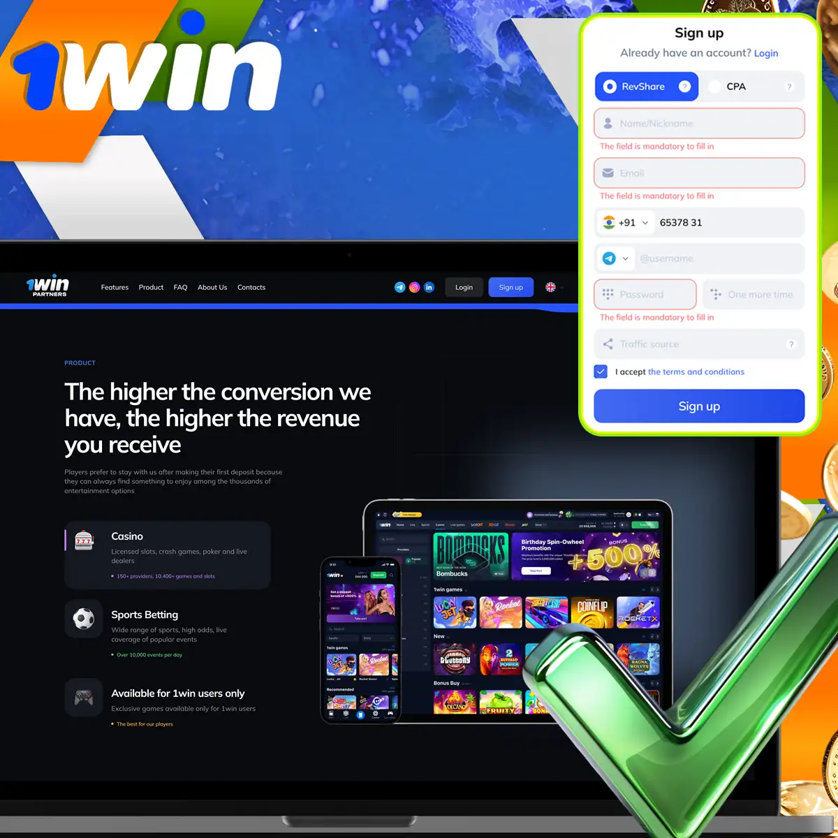 Registration in 1Win affiliate program