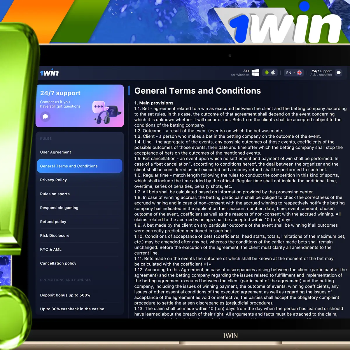 Terms and conditions 1Win India